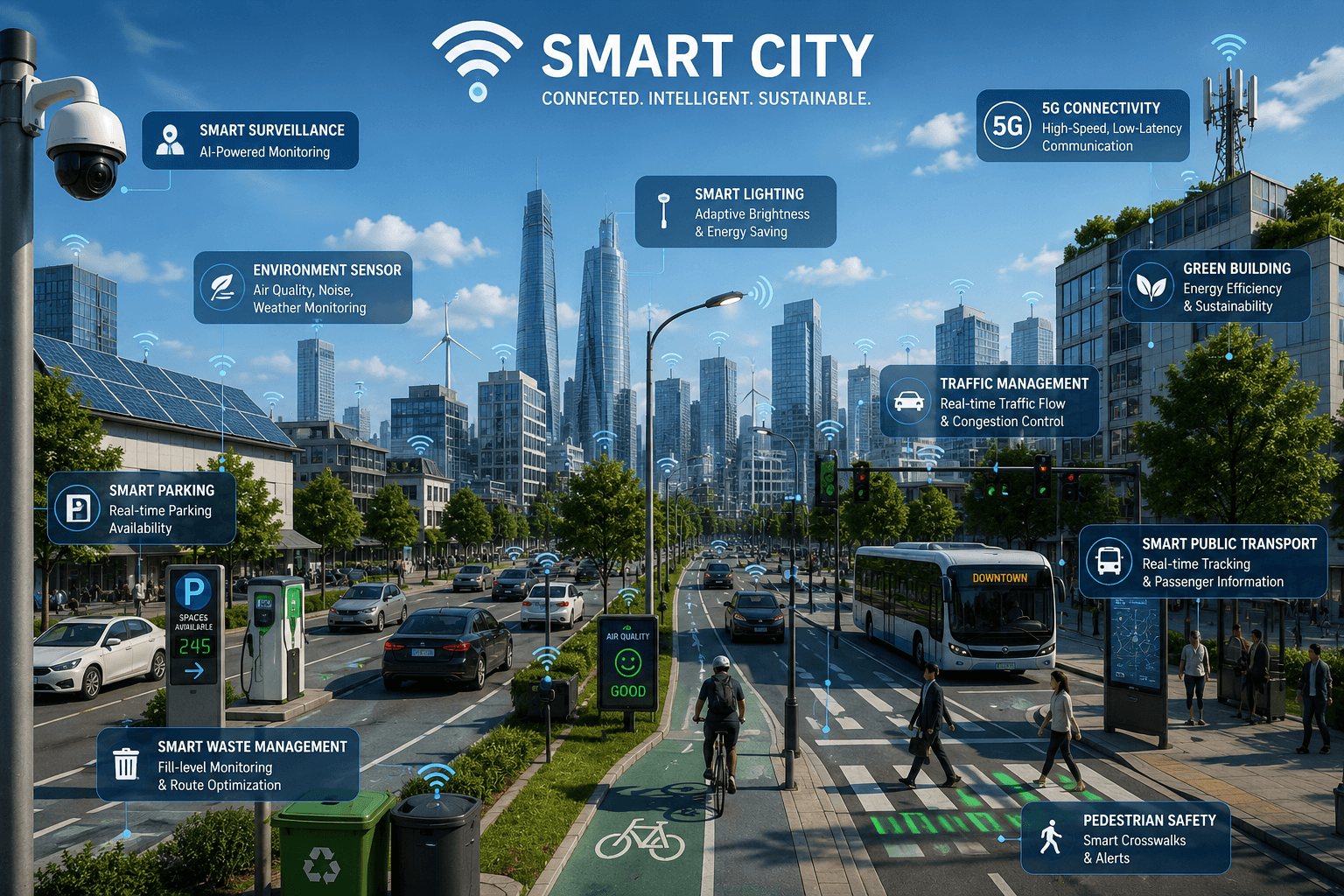 Smart city map view with live sensor and corridor analytics